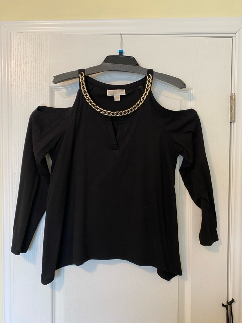 Michael Kors Black Cold-Shoulder Top with Gold Chain